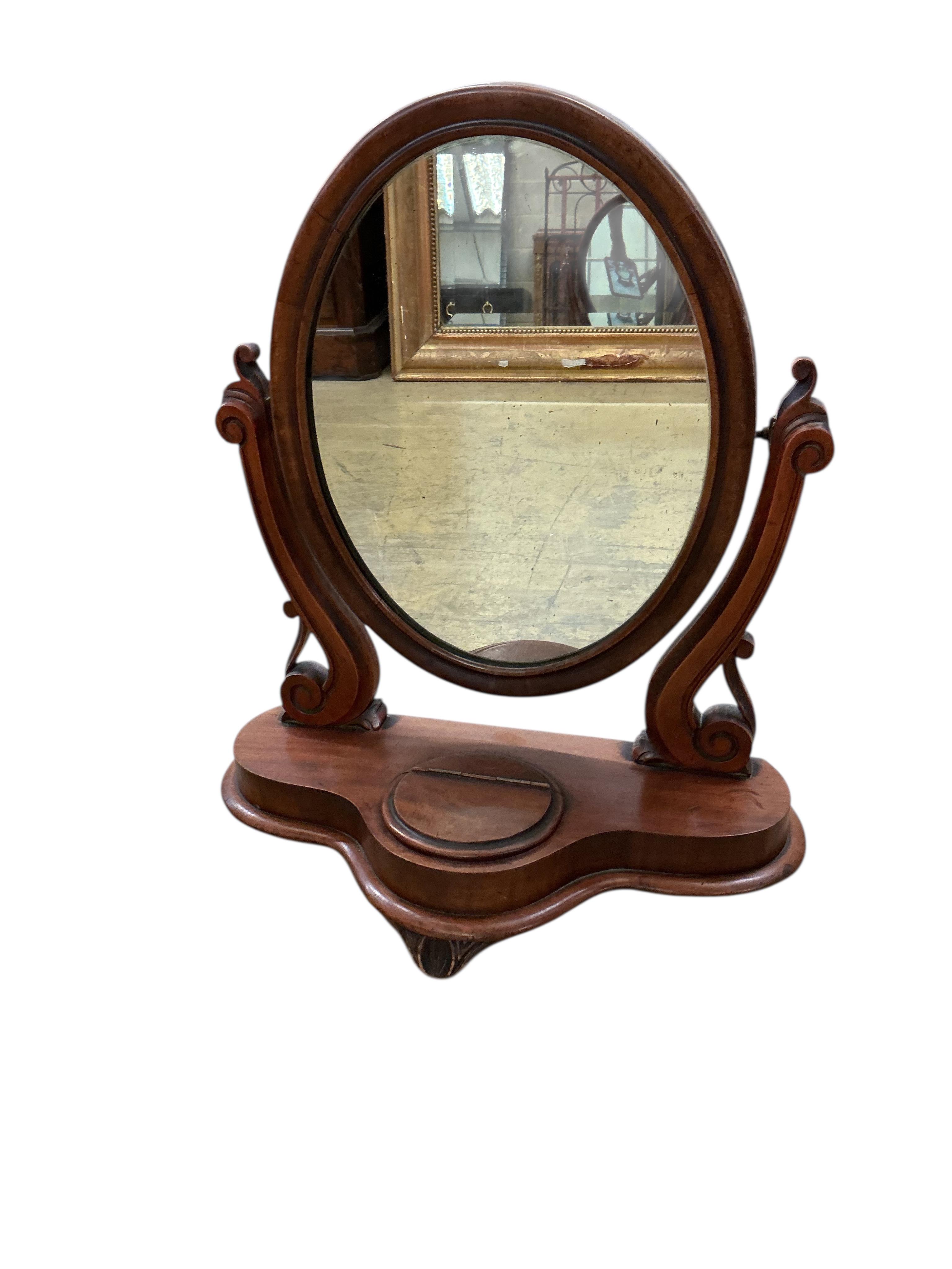 An Empire style white painted 'X' frame stool together with a Victorian mahogany toilet mirror